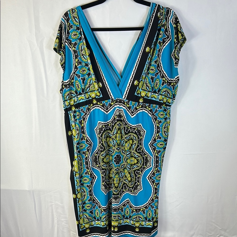 Snap Blue and Brown Midi Sleeveless Dress Size 2X Like New